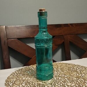 Vintage Fairy Looking Teal Glass Bottle with Cork Stopper